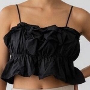 HM Black Ruffle Peplum Cami Top Adjustable Spaghetti Straps Large party‎ chic